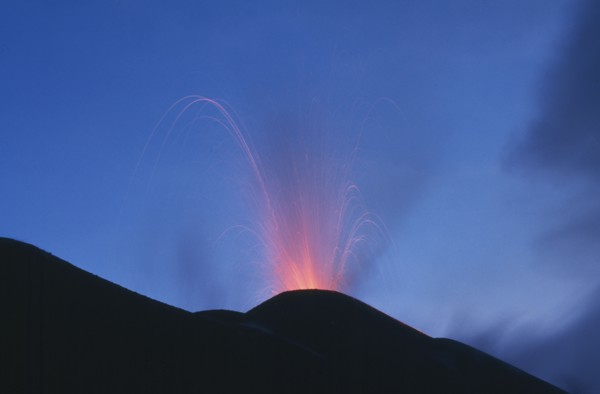 GUATEMALA, South, Volcan Pacaya, Highly active Volcano Pacaya erupting at night.
