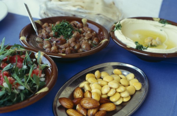 LEBANON, Food and Drink, Mezze and table setting in seaside restaurant.