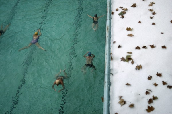 HUNGARY, Budapest, People swimming lengths in Luca thermal baths.
