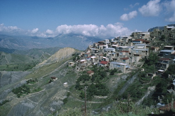 RUSSIA, Dagestan, Chok, Former caravanserai or merchants inns on hillside.