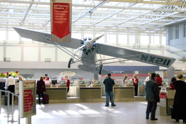 USA, Minnesota, Minneapolis, View of the overhead Spirit of St Louis Airplane at the Minneapolis-St
