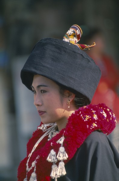 THAILAND, Chiang Mai Province, Portrait of a Iu Mien woman in traditional attire