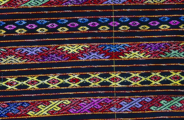 MYANMAR, Kachin State, Myitkyina, Close up detail of a Lacid womans sarong which is traditional