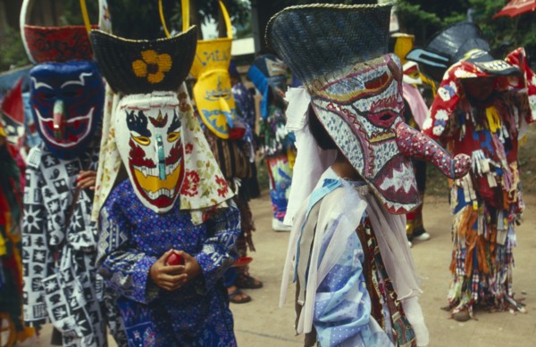 THAILAND, Loei Province, Dan Sai, Phi Ta Khon or Spirit Festival. Group of spirits in costume and