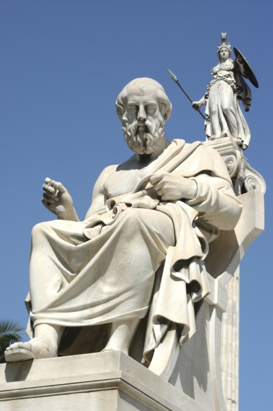 GREECE, Athens, Statue of bearded man in robes at the Athens Academy