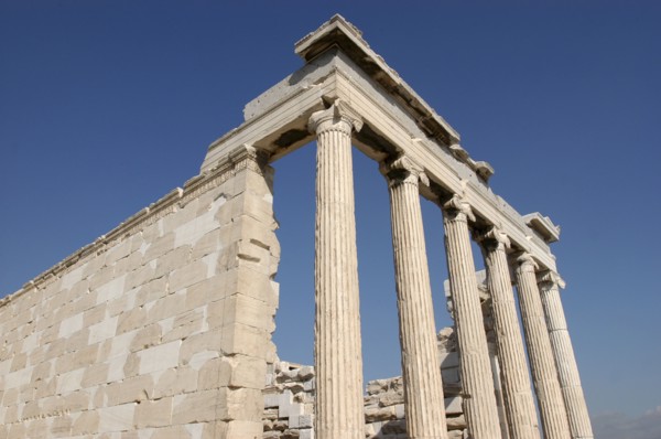 GREECE, Athens, Acropolis. Columns of the Erechtheion ruins