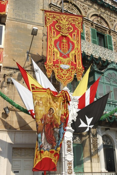 MALTA, Vittoriosa, Decorative flags and banners during Birgu Feast