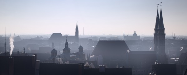 GERMANY, Bavaria, Nuremberg, Winter city skyline from the Kaiserburg.