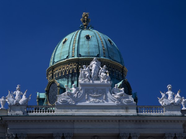 AUSTRIA, Vienna, Hofburg Royal Palace. St Michael Gate green dome seen from Michaeler Platz