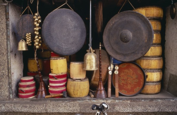 VIETNAM, North, Hanoi, Display of various musical instruments.