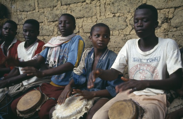 LIBERIA, Upper Lofa, Festival drummers.