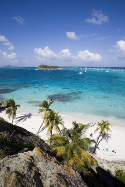 WEST INDIES, St Vincent & The Grenadines, Tobago Cays, View over the beach of Jamesby Island and