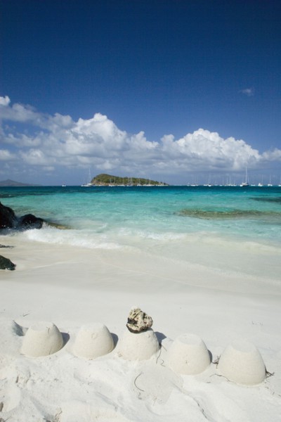 WEST INDIES, St Vincent & The Grenadines, Tobago Cays, Sandcastles on the beach of Jamesby Island