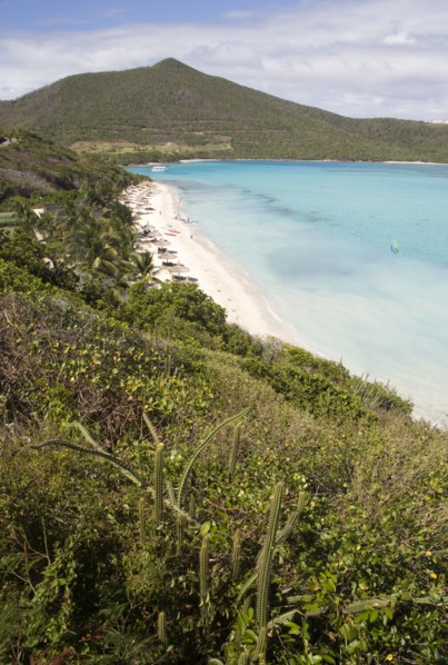 WEST INDIES, St Vincent & The Grenadines, Canouan, Godahl beach at Raffles Resort with Mount Royal