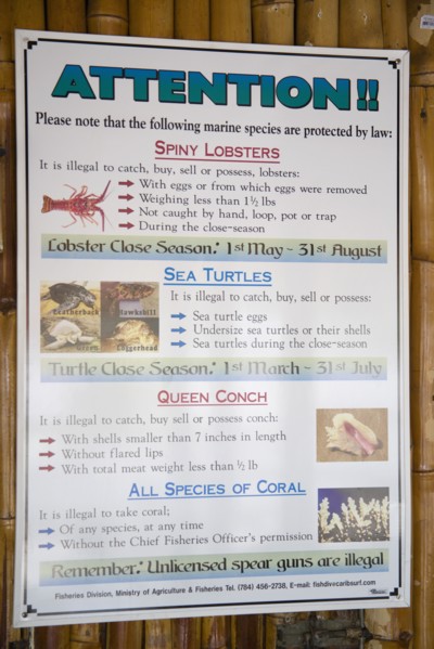 WEST INDIES, St Vincent & The Grenadines, Mustique, Marine conservation sign at Mustique airport