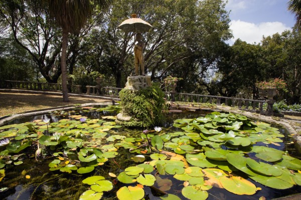 WEST INDIES, Barbados, St George, Francia plantation house gardens and waterlilly pond with