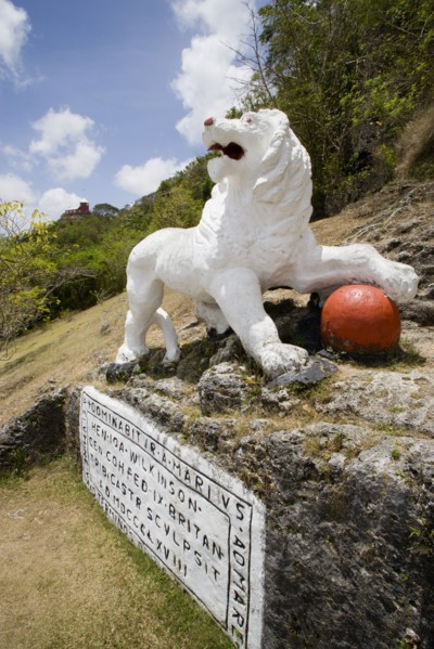 WEST INDIES, Barbados, St George, Imperial lion carved from coral rock by British soldiers serving