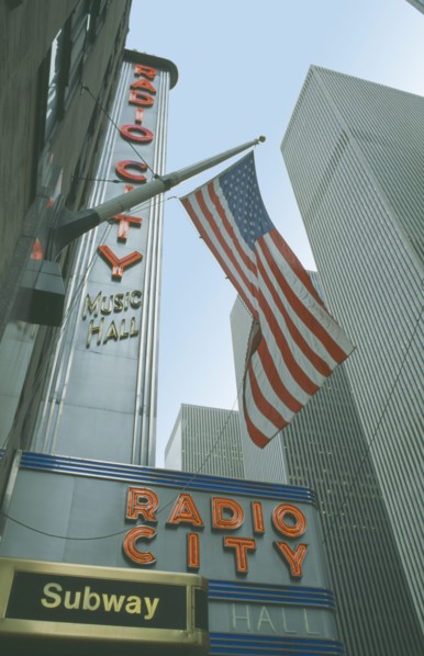 USA, New York, Manhattan, Radio City Music Hall exterior on 6th Avenue