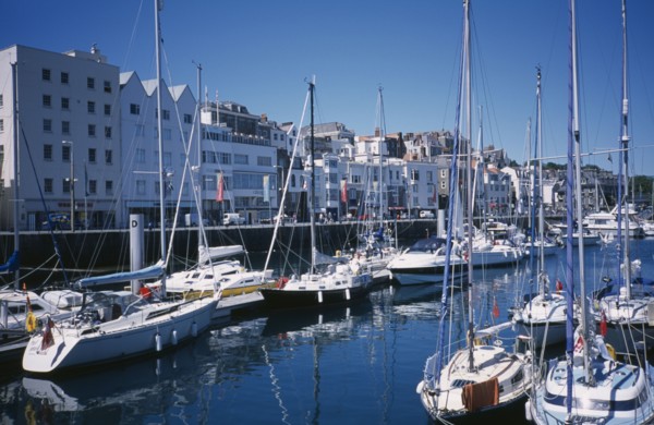 UNITED KINGDOM, Channel Islands, Guernsey, St Peter Port. Victoria Marina yachts and quayside