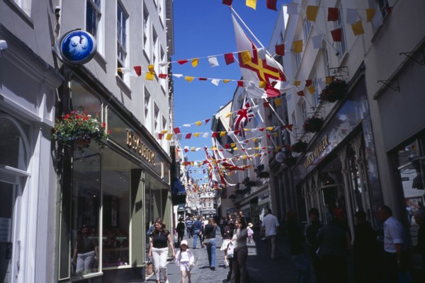 UNITED KINGDOM, "Channel Islands						", Guernsey, "St Peter Port. View up narrow cobbled High