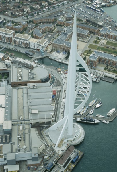 ENGLAND, Hampshire, Portsmouth, "Arial view of The Spinnaker Tower, the tallest public viewing
