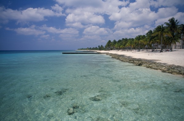 CUBA, Pinar del Rio, Maria la Gorda, "Narrow stretch of empty sandy beach fringed with palm trees