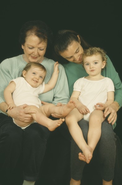 CHILDREN, Relationships, Generations, "Portrait of grandmother, daughter and grandchildren aged
