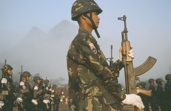 MYANMAR, Karen State of Kawthoolei, "Soldiers in a parade at the Karen National Union, KNU,