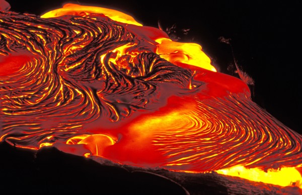 USA, Hawaii,  The Big Island, "Flow of pahoehoe or ropey lava, near the Chain of Craters Road on