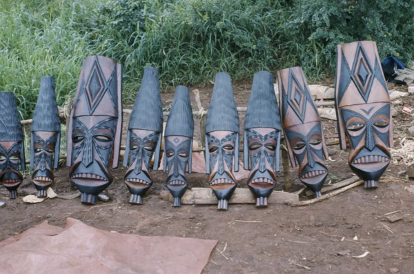 MOZAMBIQUE, Markets, Masks for sale at roadside.