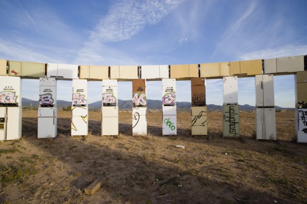 USA, New Mexico, Santa Fe, Stonefridge a life sized replica of Stonehenge made out of recycled