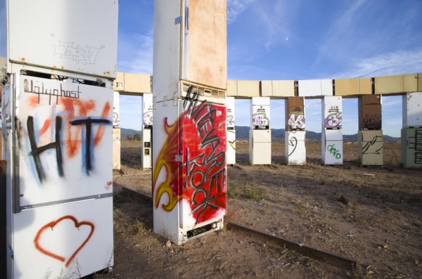 USA, New Mexico, Santa Fe, Stonefridge a life sized replica of Stonehenge made out of recycled
