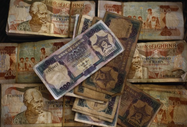 GHANA, Money, "Ghanaian currency, cedi bank notes."
