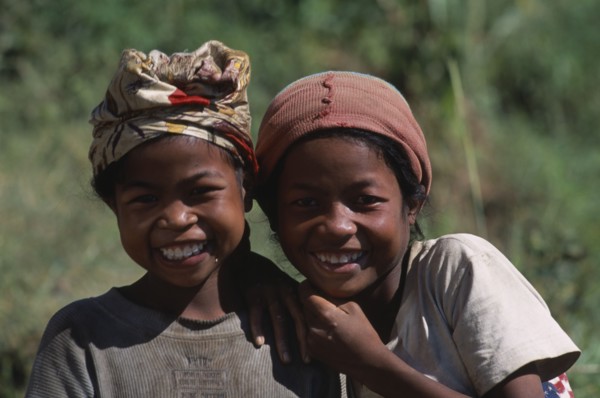 MADAGASCAR, People, Children , Portrait of two girls smiling