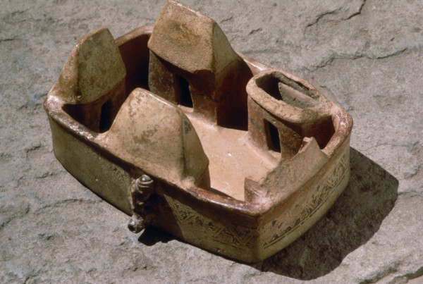 PERU, Arts, Inca period ceramic representation of farmers compound.