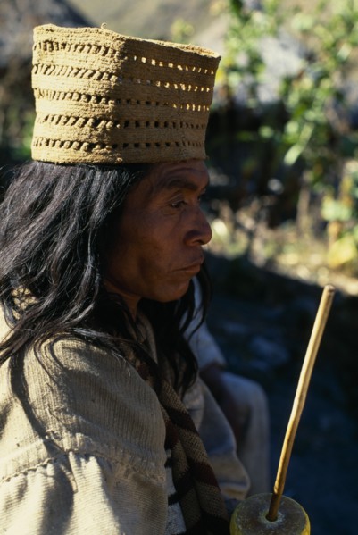 COLOMBIA, Sierra Nevada de Santa Marta, Valley of Surlivaka, Parque Nacional. Kogi mama/priest Juan