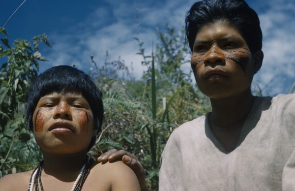 COLOMBIA, Sierra de Perija, Yuko - Motilon , Gabriel and wife with red “Achiote” and black fungal