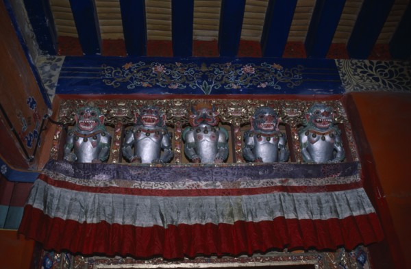 TIBET, Lahasa, The Potala Palace. Chief residence of the Dalai Lama. Detail of interior decoration