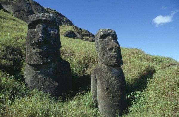 PACIFIC ISLANDS, Easter Island, Rano Raraku Crater. Moai Statues abandonned in transit on the