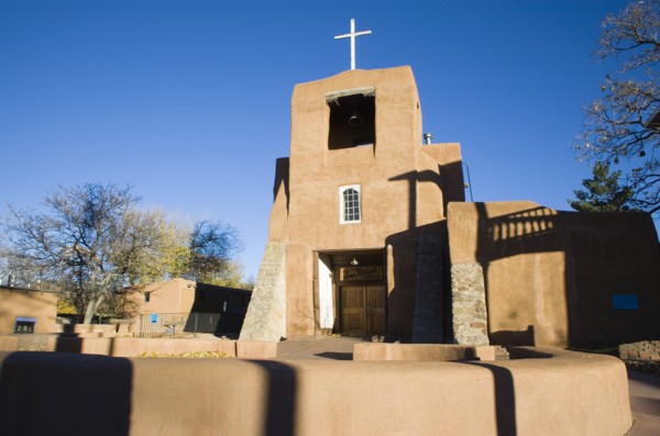 USA, New Mexico, Santa Fe, The San Miguel Mission church built in the adobe style