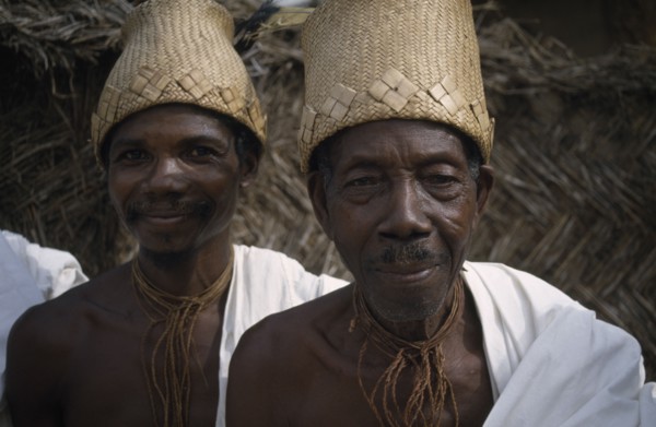 GHANA, Volta Region, Volo Village, Portrait of fetish priests.