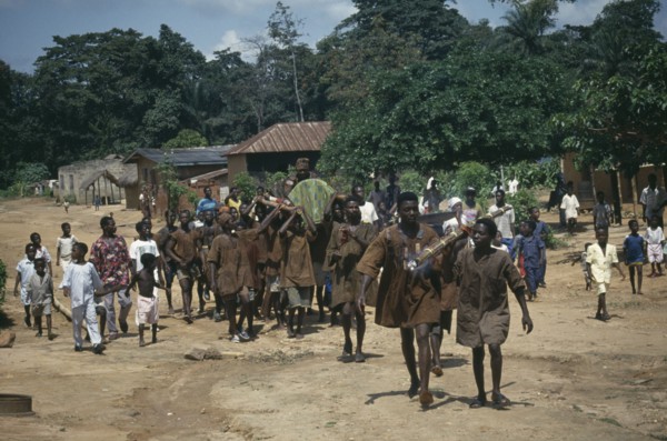 GHANA, Volta Region, Hohoe District, Wli Agumatsa waterfall festival which commemorates and gives