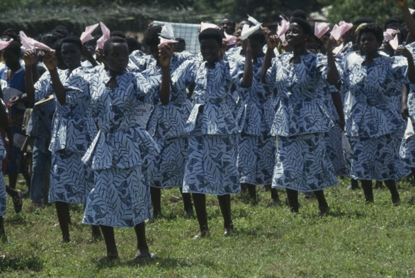 GHANA, Volta Region, Hohoe District, Wli Agumatsa waterfall festival which commemorates and gives