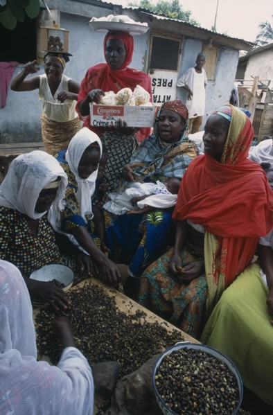 GHANA, Industry, Women’s group near Accra making palm nut oil.