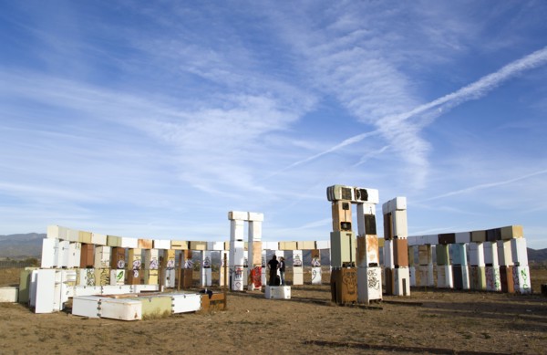 USA, New Mexico, Santa Fe, Stonefridge a life sized replica of Stonehenge made out of recycled