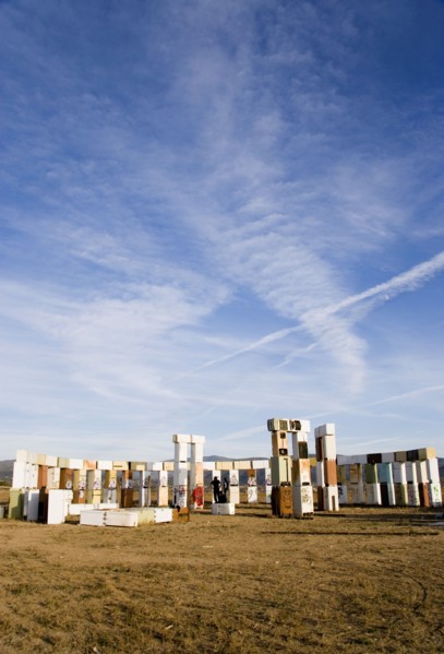 USA, New Mexico, Santa Fe, Stonefridge a life sized replica of Stonehenge made out of recycled