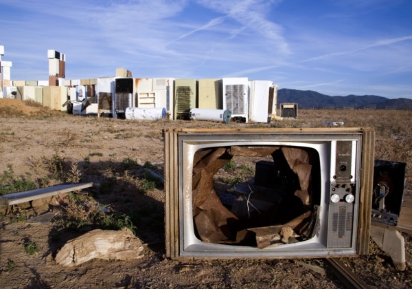 USA, New Mexico, Santa Fe, Stonefridge a life sized replica of Stonehenge made out of recycled