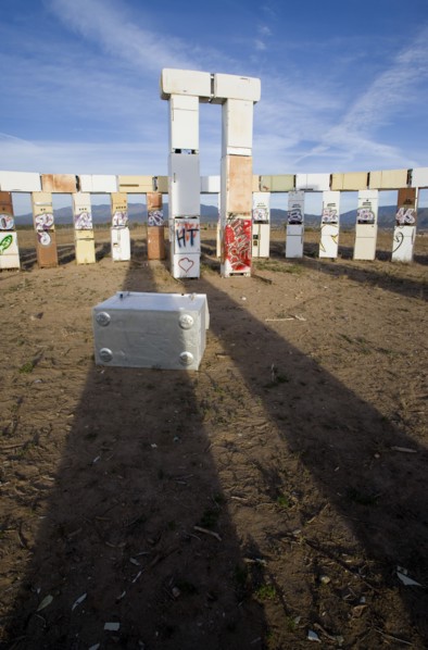 USA, New Mexico, Santa Fe, Stonefridge a life sized replica of Stonehenge made out of recycled