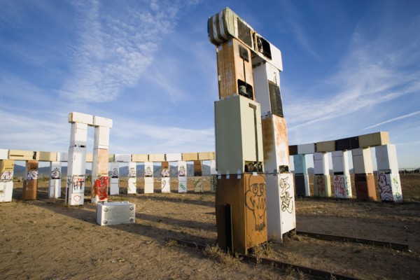 USA, New Mexico, Santa Fe, Stonefridge a life sized replica of Stonehenge made out of recycled