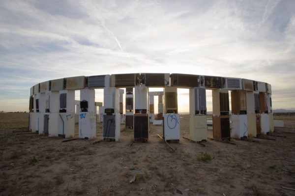 USA, New Mexico, Santa Fe, Stonefridge a life sized replica of Stonehenge made out of recycled